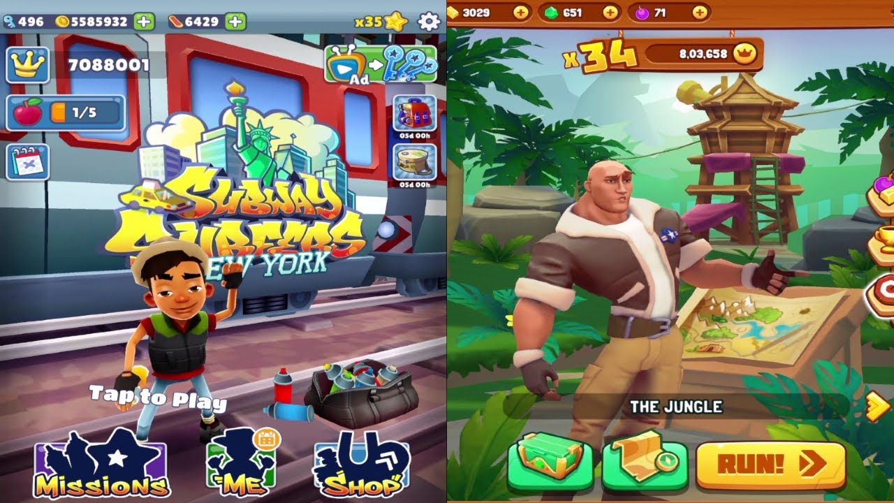 Subway Surfers: New York VS Jumanji: Epic Run! Прохождение