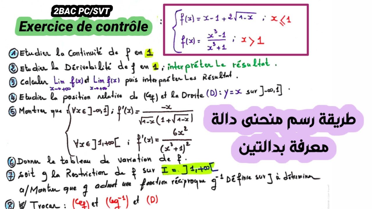Étude de fonction étude 2bac | Exercice de contrôle