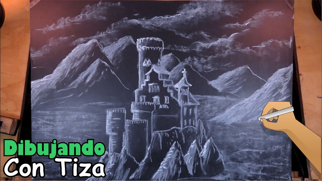 Cómo dibujar un castillo y paisaje con Tiza blanca