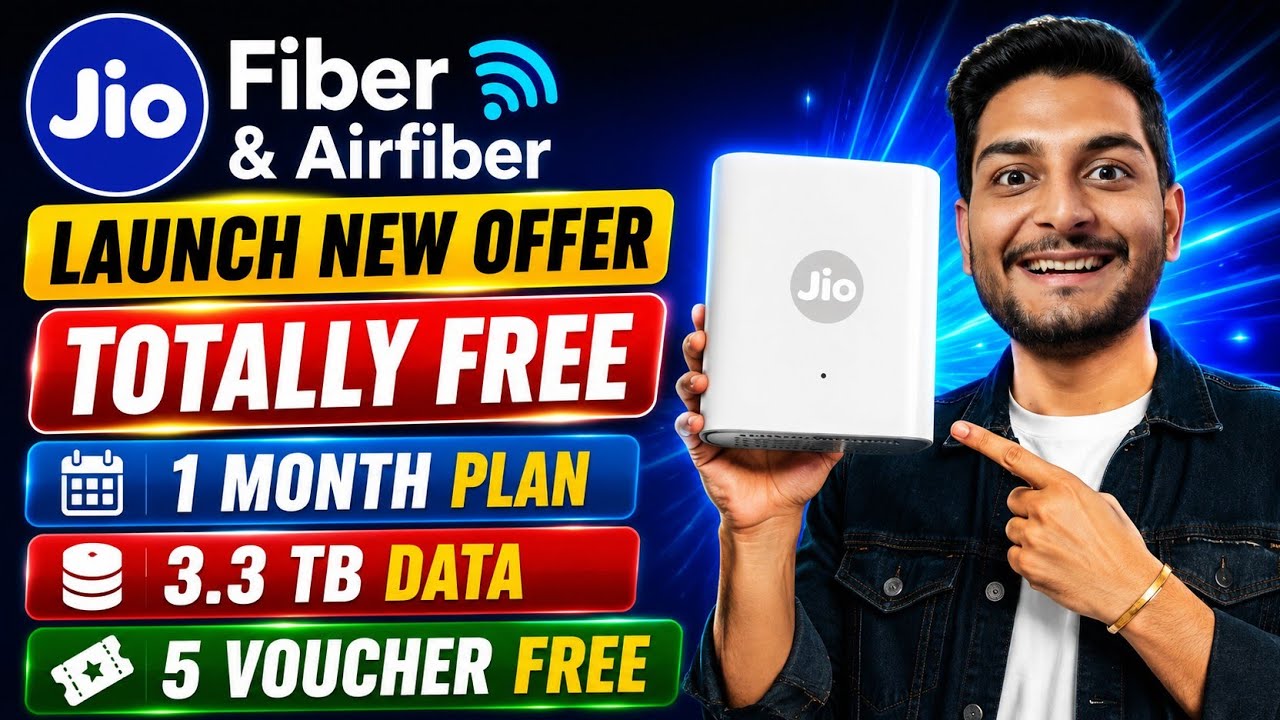 Jio Fiber & Airfiber New Offer | 1 Month Tottly Free| 3.3TB Data | 5 Voucher Free 