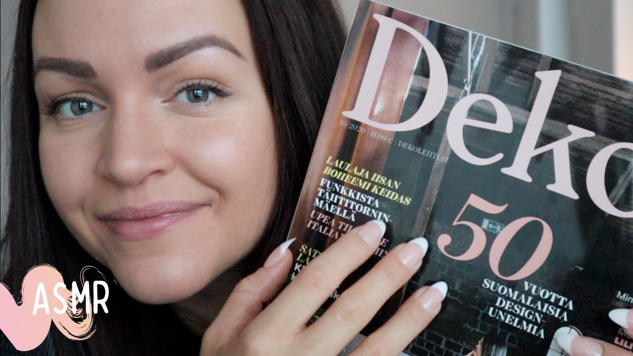 ASMR SUOMI - todella rentouttavaa lehden selailua (whispering + page flipping + tapping)