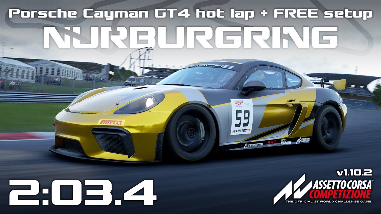 Porsche 718 Cayman GT4: Nurburgring GP hot lap + FREE setup | 2:03.480 | ACC v1.10.2