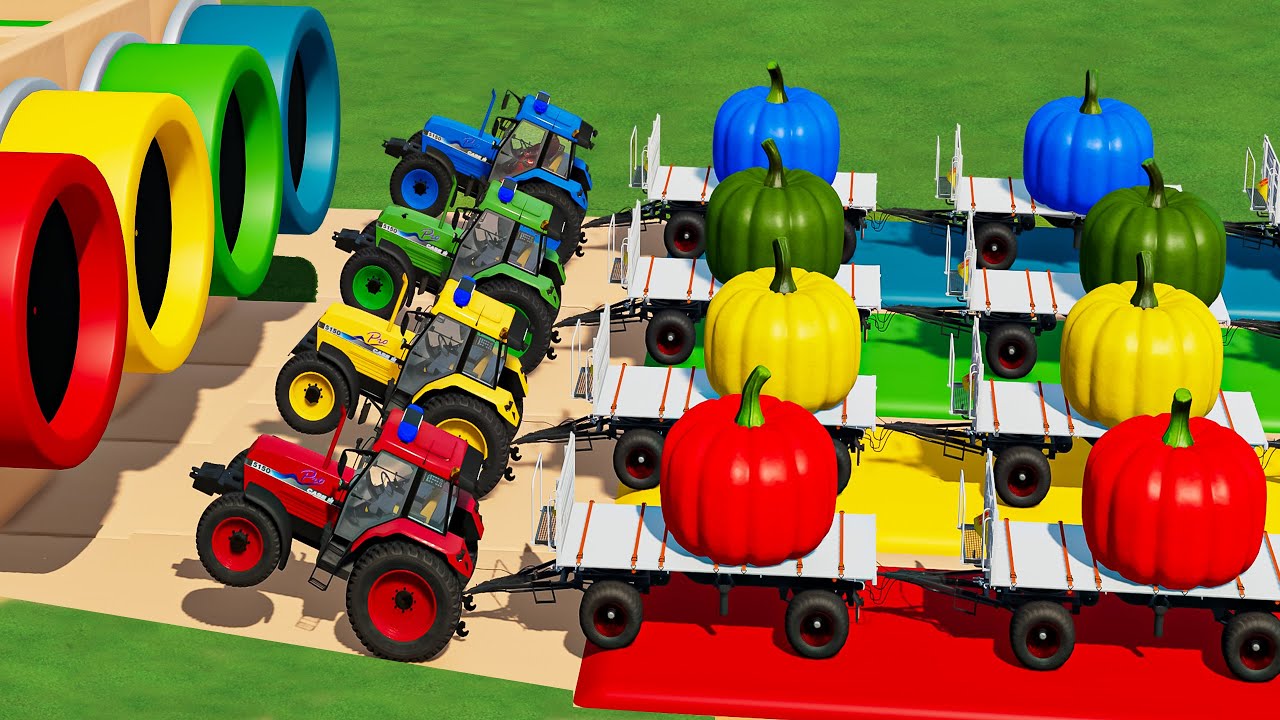 TRANSPORTING CASE Tractors and BIG PUMPKIN WITH FLATBED TRAILER and TRUCK! Farming Simulator 22
