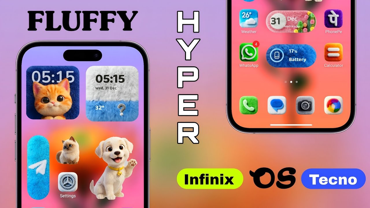 Пушистая тема Hyper OS для Infinix + Tecno + Itel | Виджет с милыми животными | Тема и виджеты дл...