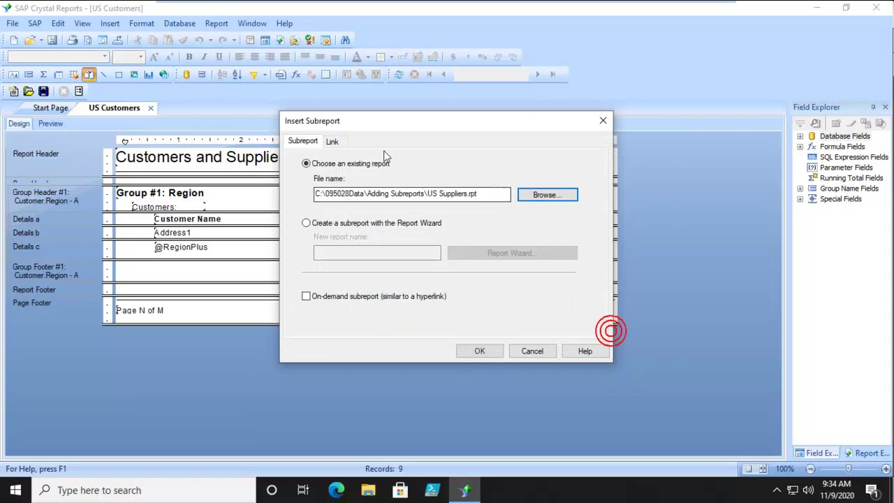 Crystal Reports 2020   Adding a Subreport