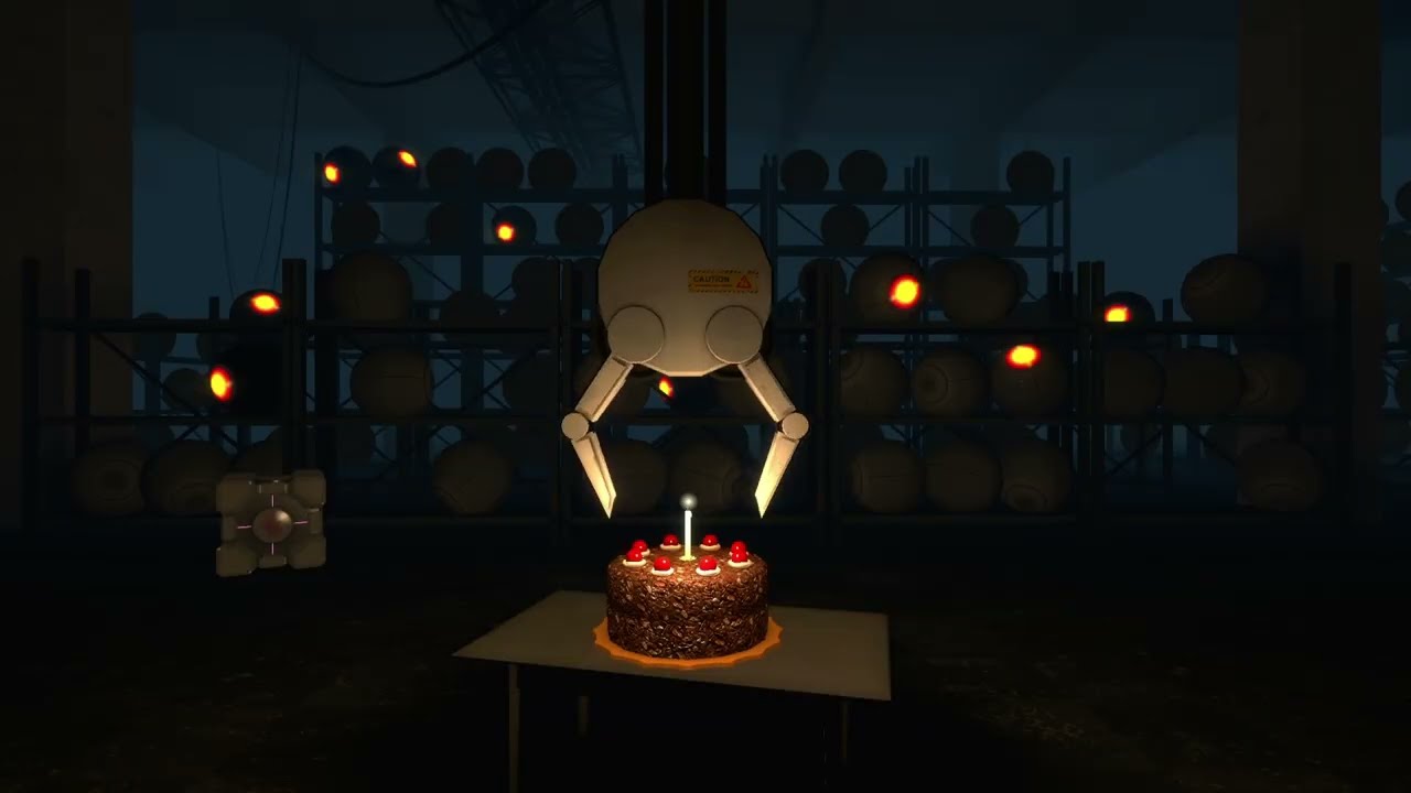 Завершающие титры Portal 1 и песня Still Alive, но в обратном порядке.