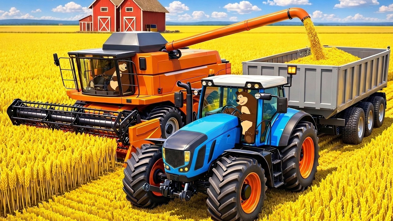 Farm Work: Combine Harvester & Tractor Harvesting Wheat 🌾🚜 | Real Farm Animation
