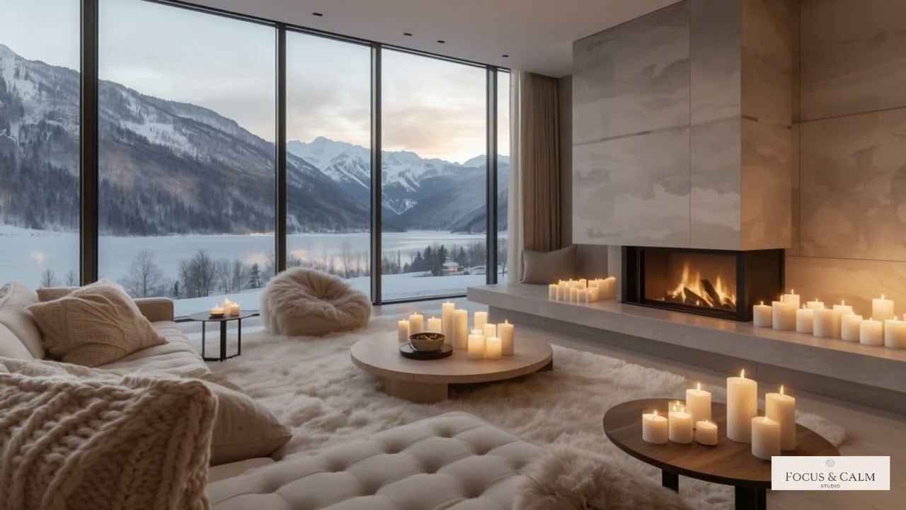 Peaceful Winter Morning By The Lake⛄ Soft Piano, Warm Fireplace for Deep Focus and relaxing