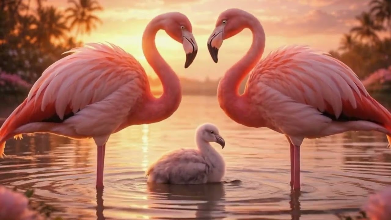 Flamingo Family at Sunset 🌸 | 1 Hour Peaceful Nature & Sleep Ambience