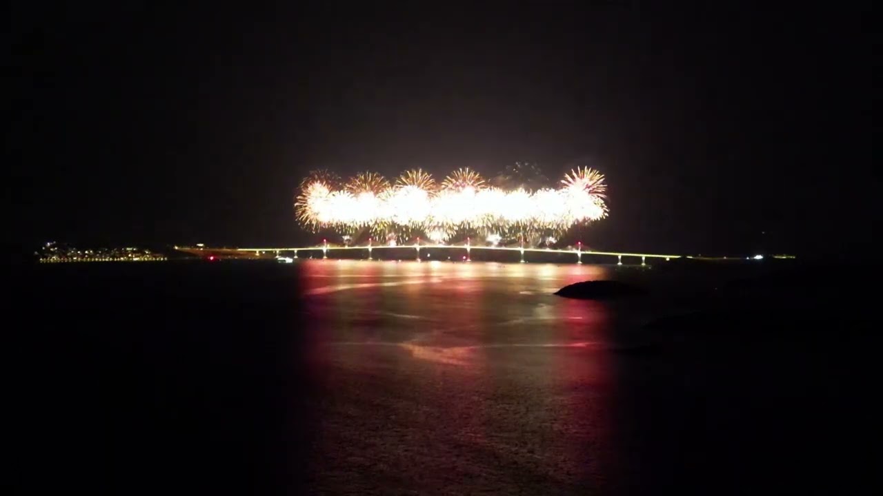 Pelje&scaron;ac bridge opening fireworks from Drače