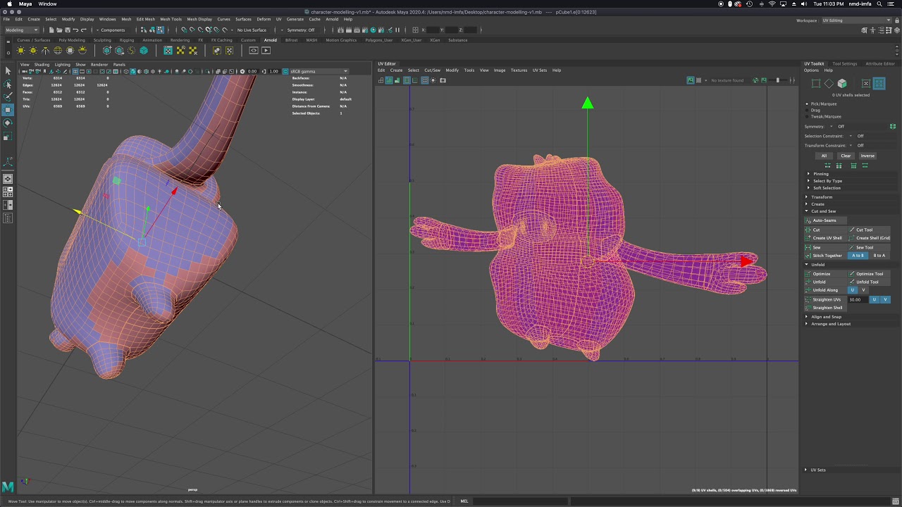 3D Animation - Maya 2020 - Character Rigging Part 4 - UV Mapping, Cutting & Unfolding for characters