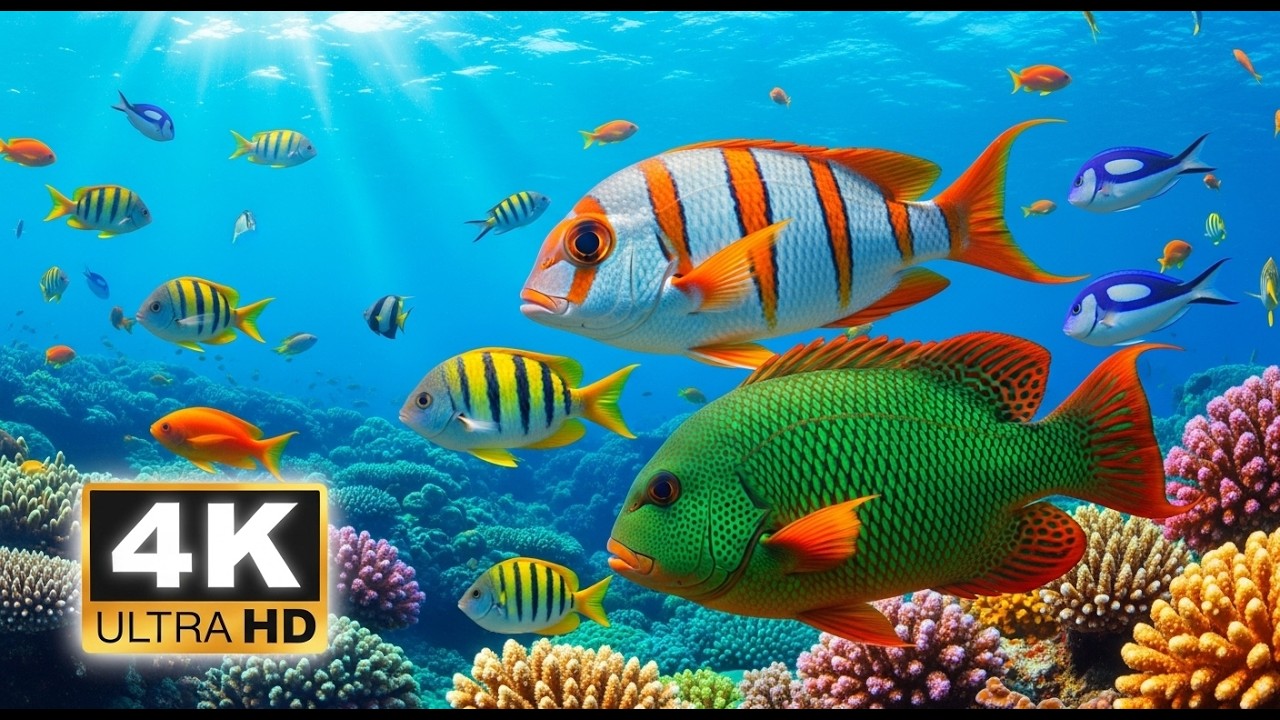 Relaxing 4K Aquarium 🐠 Vibrant Reef Fish in Crystal Clear Deep Blue Water