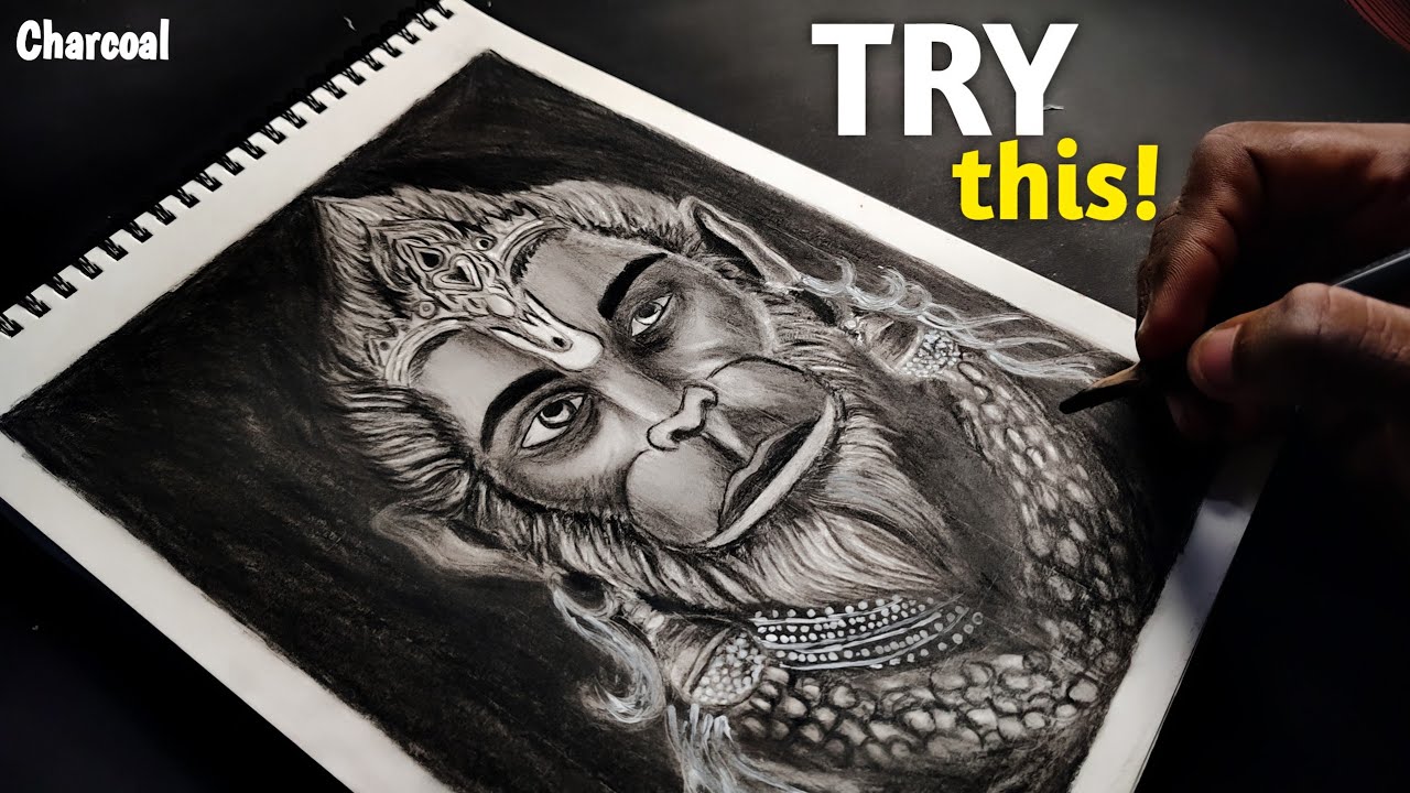 Hanumanji Drawing Using Camiln Charcoal Pencil 😊