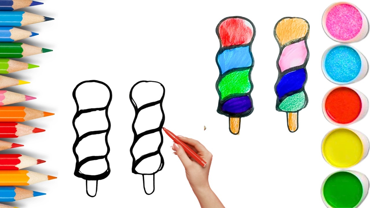 How To Draw cute Icecream Drawing, Painting & Coloring For Kids and Toddlers_ Child Art 🐋🌈🎨