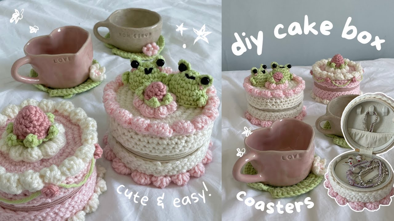 how to crochet cute cake box & lily pad coasters | beginner-friendly tutorial