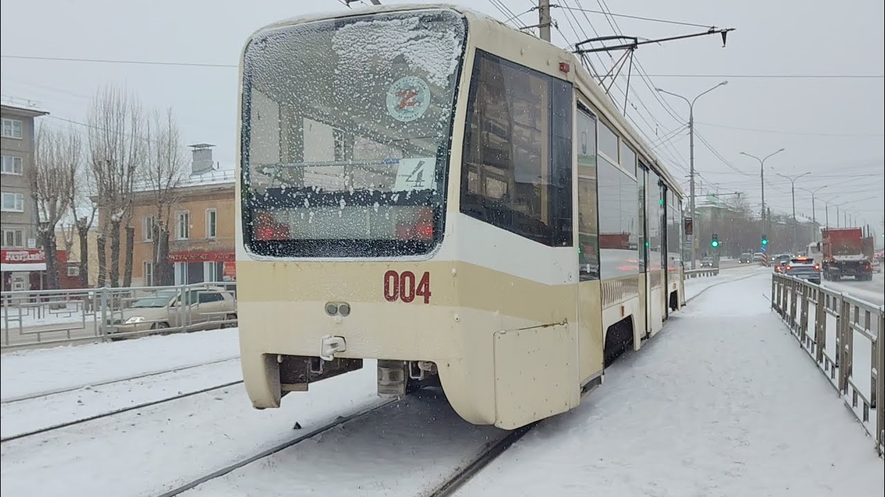 Поездка на трамвае 71-619КТ (КТМ-19) по маршруту 4, г. Красноярск