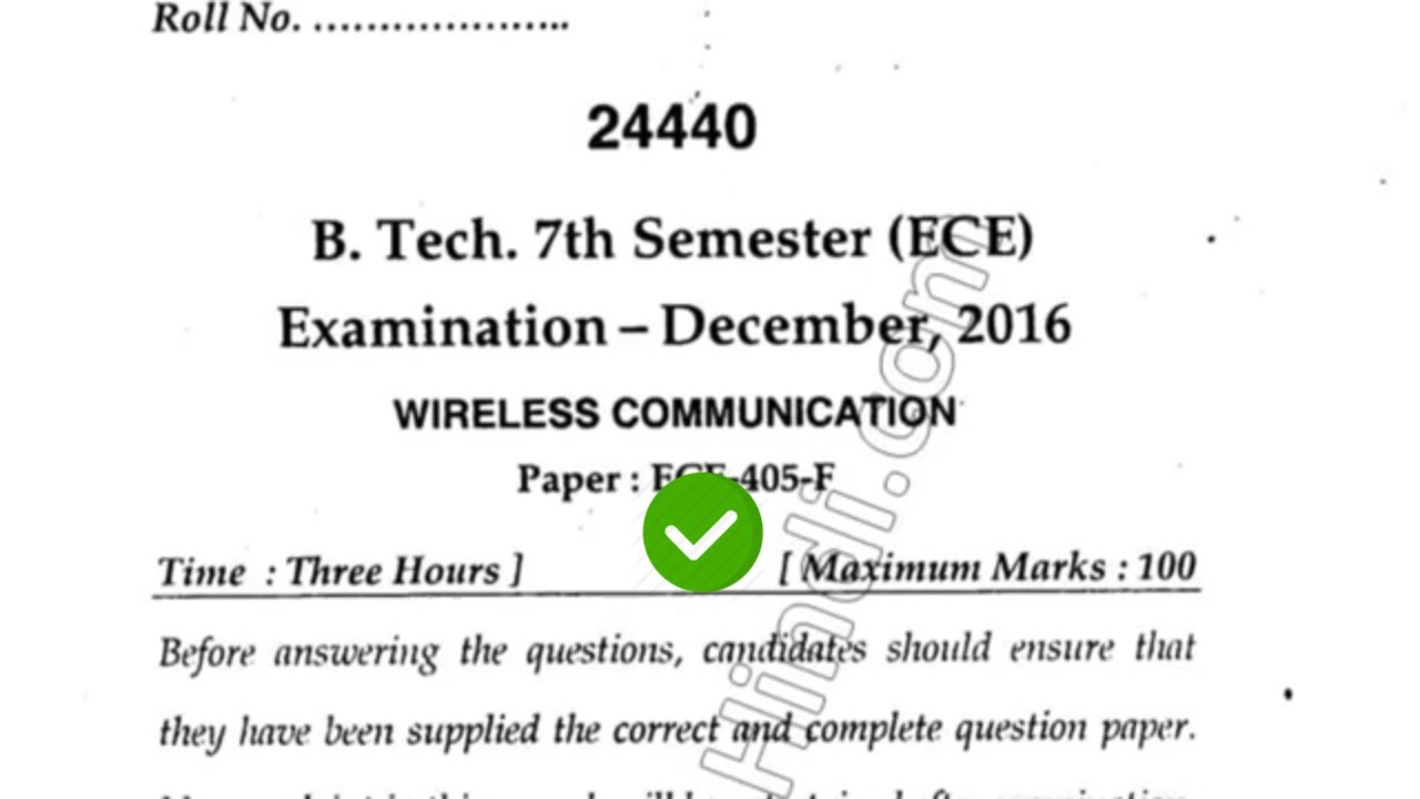 2016 Mdu BTech ECE 7th Sem Wireless Communication Question Paper