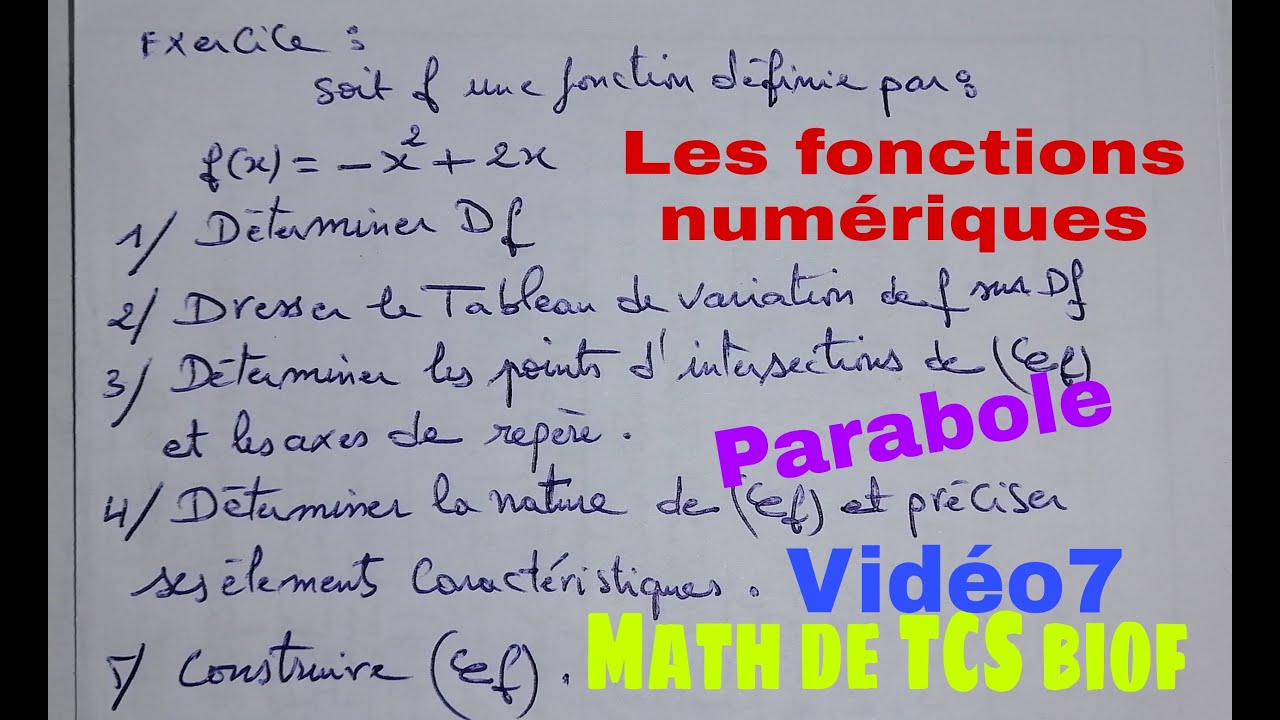 les fonctions numeriques: methode simple pour construire une parabole---math de tcs biof