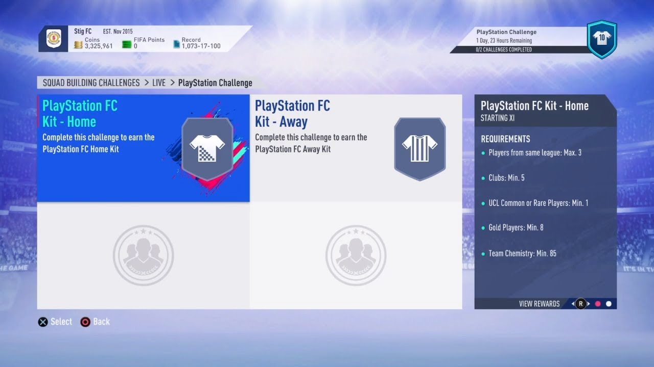 FIFA 19 FUT Playstation Challenge SBCs