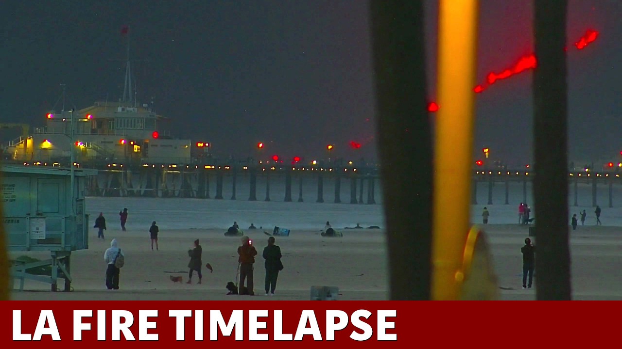 Timelapse of the Los Angeles Palisades Fire, taken from the Venice Beach live stream on 07 Jan 2025