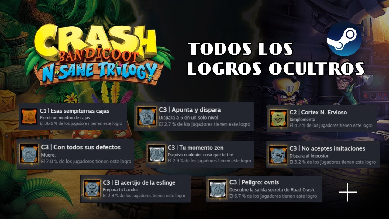 Desbloqueando TODOS LOS LOGROS OCULTOS de CRASH BANDICOOT N. SANE TRILOGY en STEAM 🥭🦊