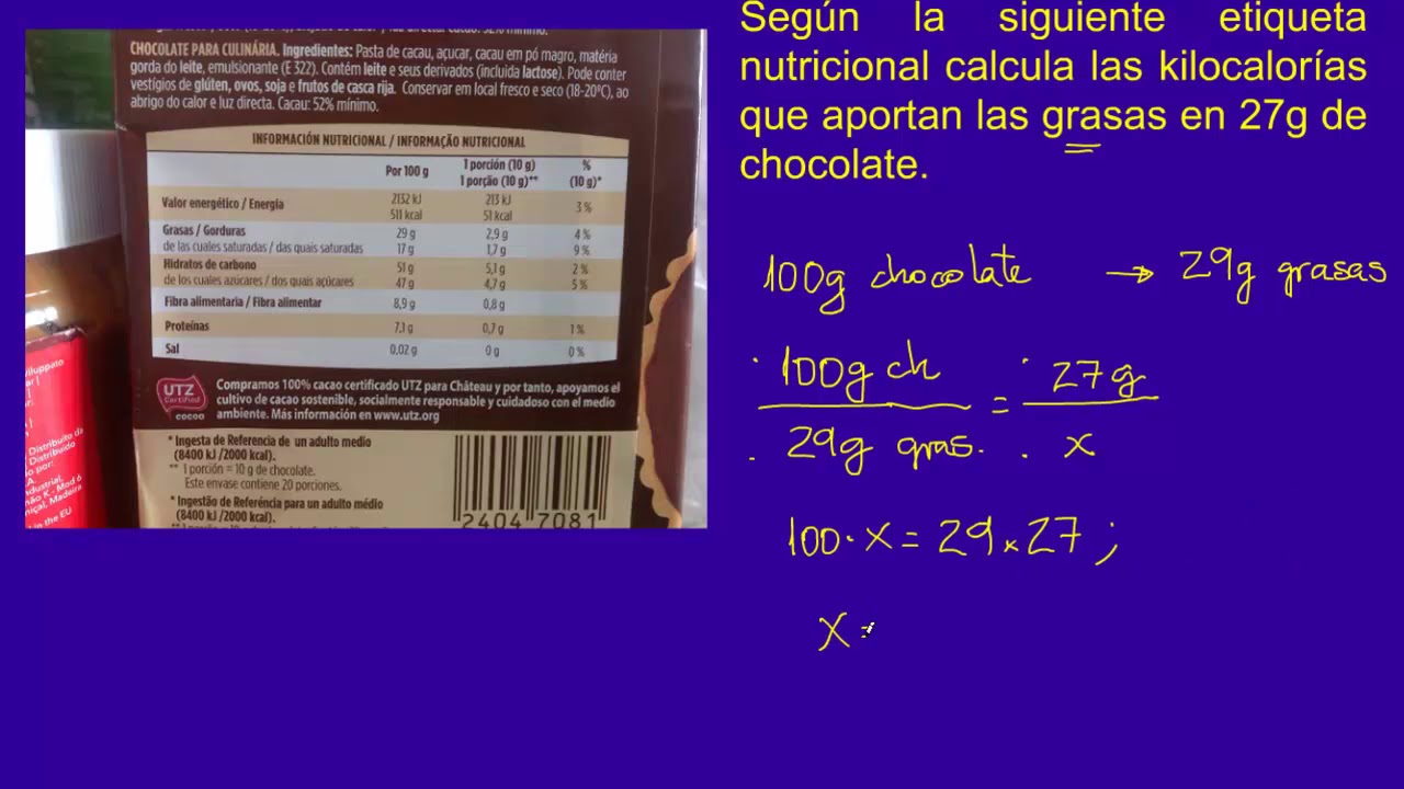 Ejercicio de nutrición con etiqueta nutricional.
