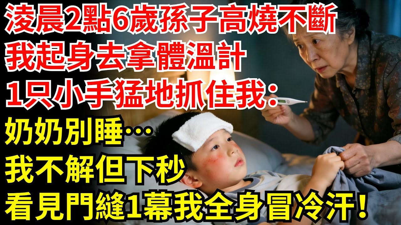 淩晨兩點，6歲孫子高燒不斷。我起身去拿體溫計，1只小手猛地抓住我「奶奶別睡…」我不解，但下秒看見門縫1幕，我全身冒冷汗！#老年故事 #情感故事 #孫子#體溫計#發燒
