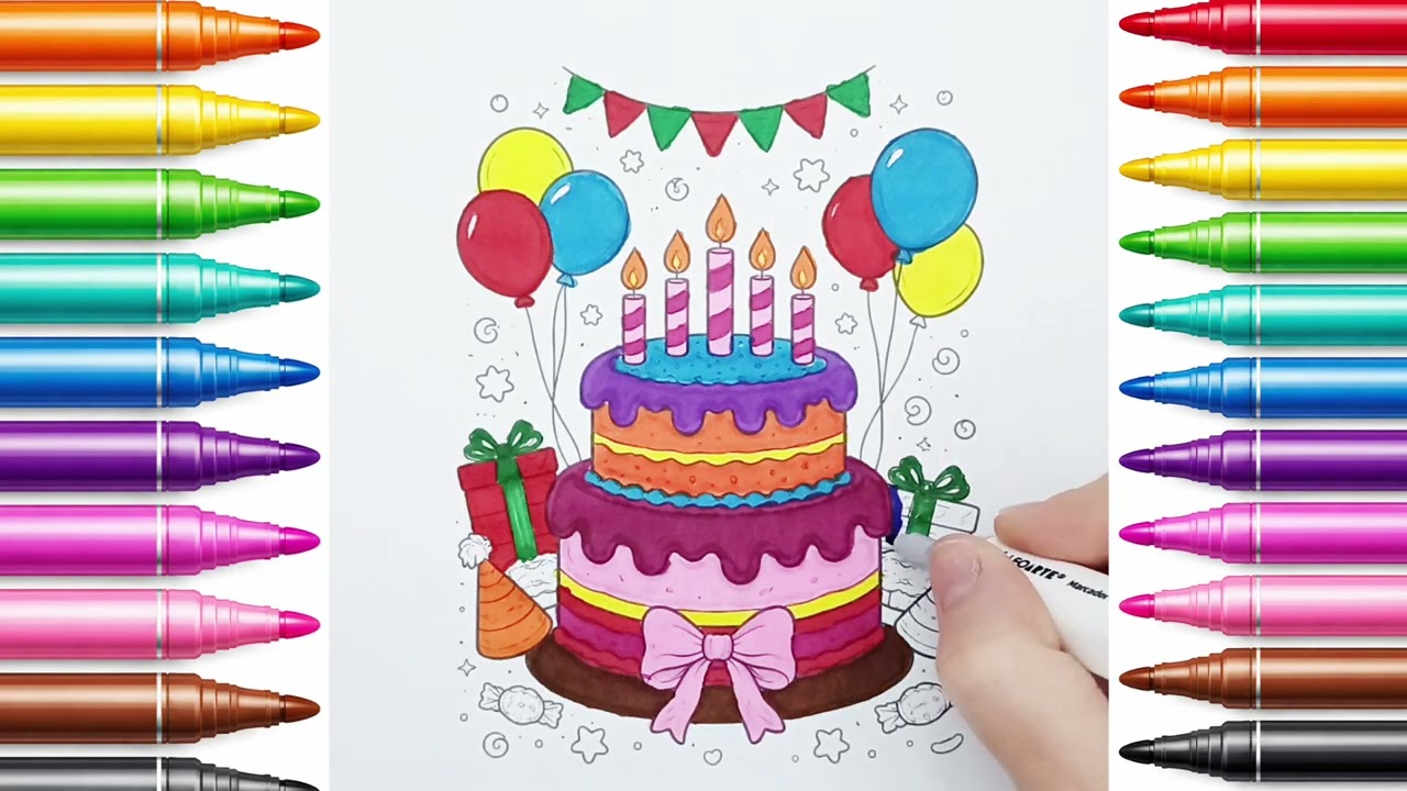 Colorindo um Bolo de Aniversário 🎨🎂 | Desenho Infantil Divertido para Crianças