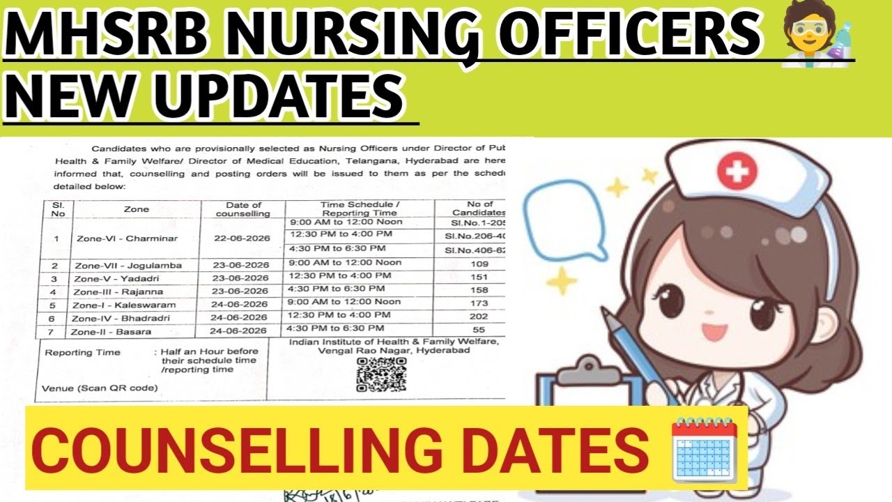MHSRB NURSING OFFICERS 🧑&zwj;🔬 NEW UPDATE on Counseling 🗓️