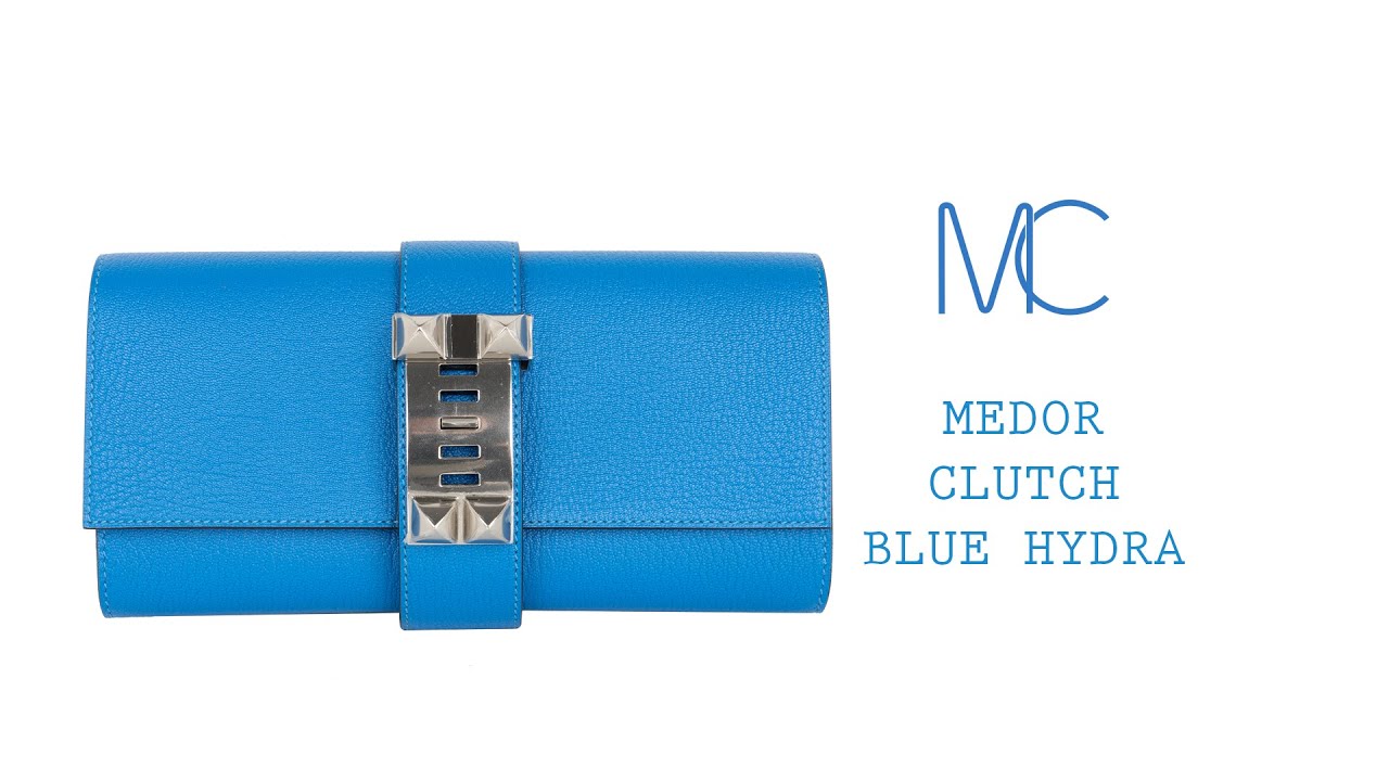 Hermes Medor Clutch Bag Blue Hydra Palladium Hardware &bull; MIGHTYCHIC &bull;