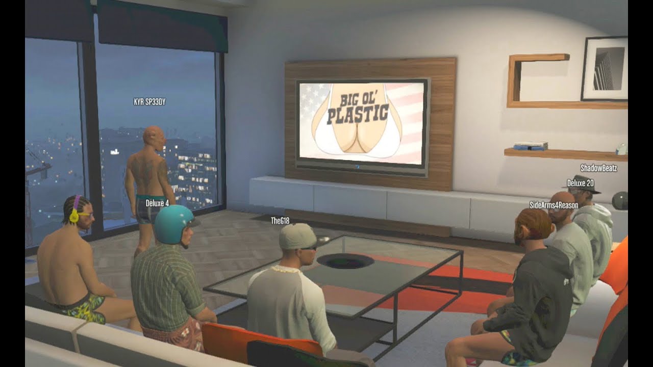 GTA 5 Funny Moments Watching TV With The Crew (GTA Online Funny Moments) Plane Tunnel Stunts