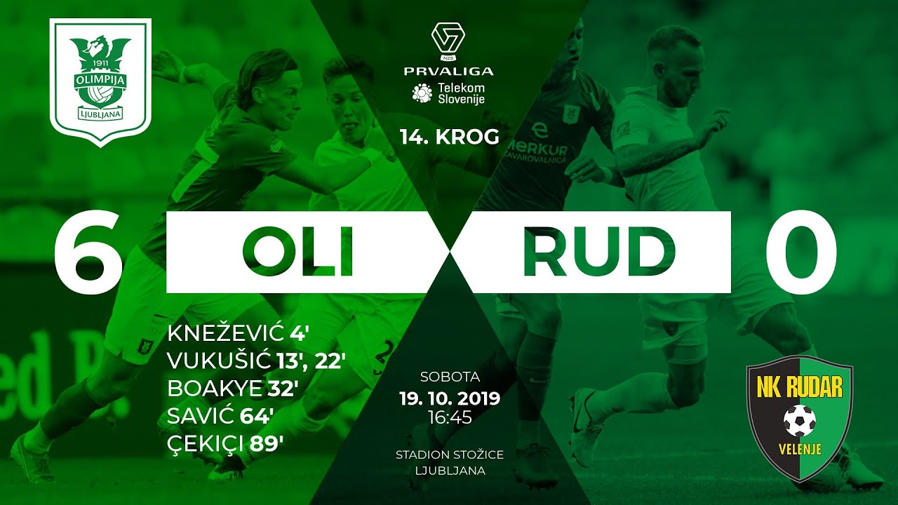 14.krog: Olimpija - Rudar 6:0 ; Prva liga Telekom Slovenije 2019/2020