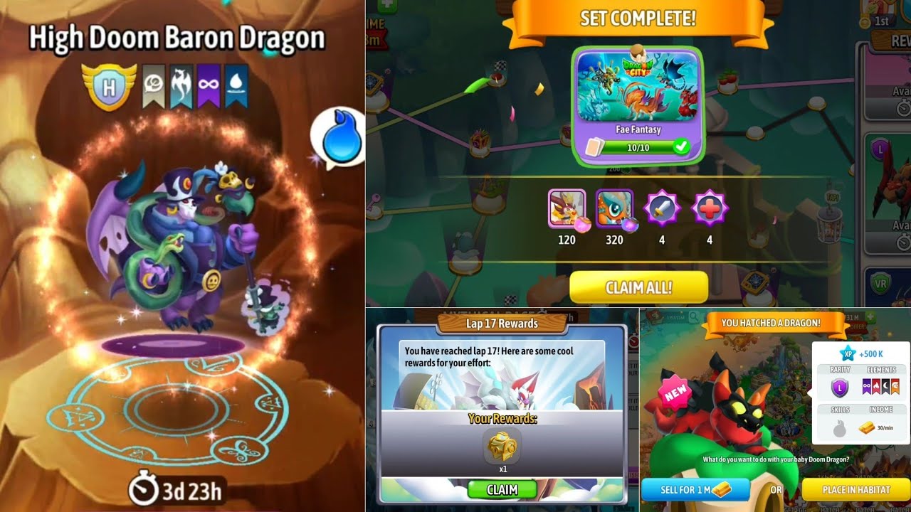 #912. Dragon city | Summon a new High Doom Baron heroic vip dragon | Reached lap 17 in Dracatic race