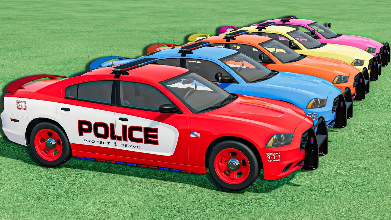 TRANSPORTING POLICE DODGE CHARGERS IN EVERY COLOR ! BEAMNG DRIVE