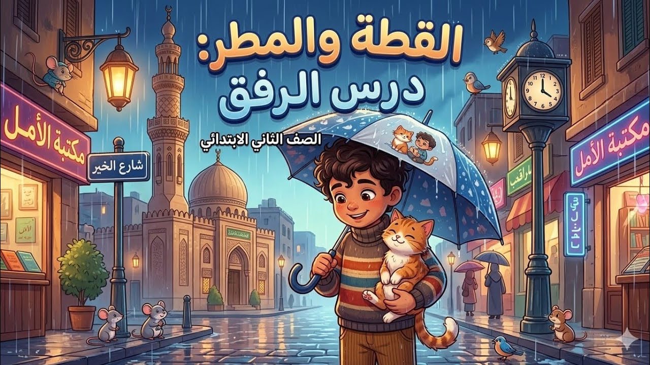 درس (القطة والمطر) للصف الثاني الابتدائي