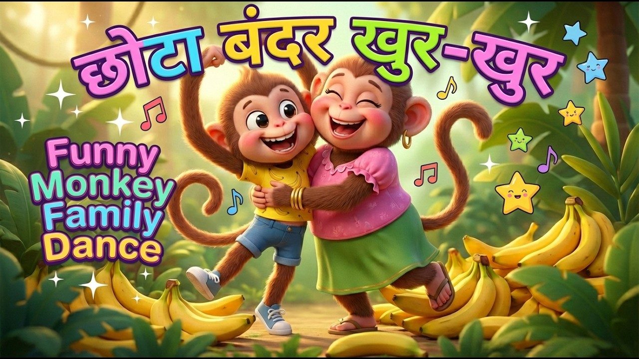 बंदरमामा खुर-खुर | Funny Monkey Family Dance | Hindi Kids Rhyme #hindirhymes #kidssongs