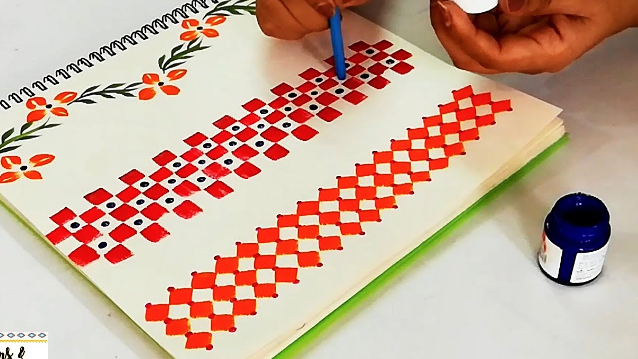 How To Make Hand Painted BORDER DESIGNS | Sarees / Blouses Border Designs / Fabric borders designs