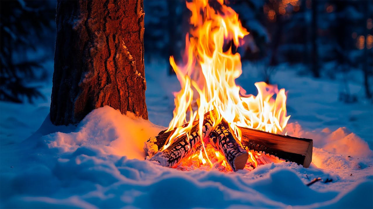 🔥 Зимнее сияние костра ❄️ Мягкое потрескивание огня в тихом лесу