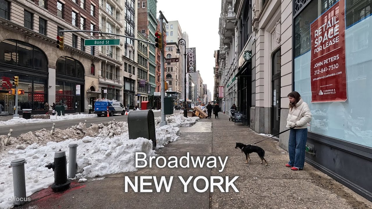 New York - Walking tour snowy Broadway NYC 4К 60fps