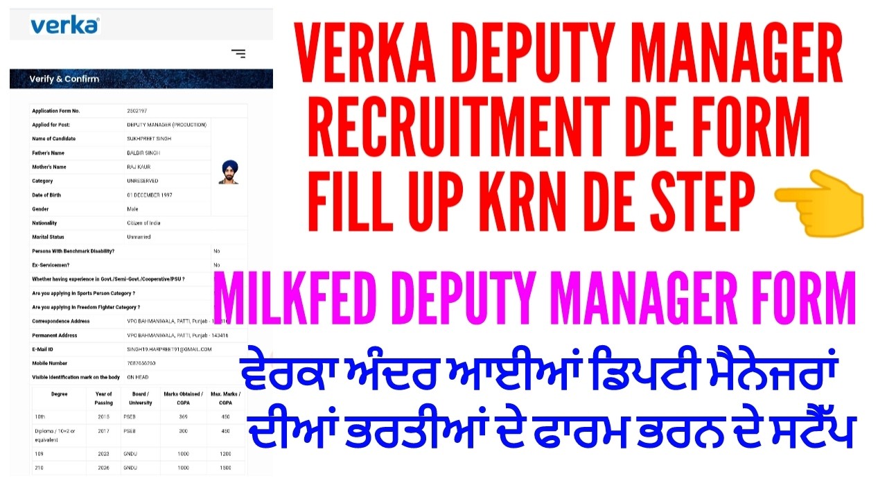 How to fill up verka deputy manager form 2026 | Milkfed verka deputy manager de form fill up step