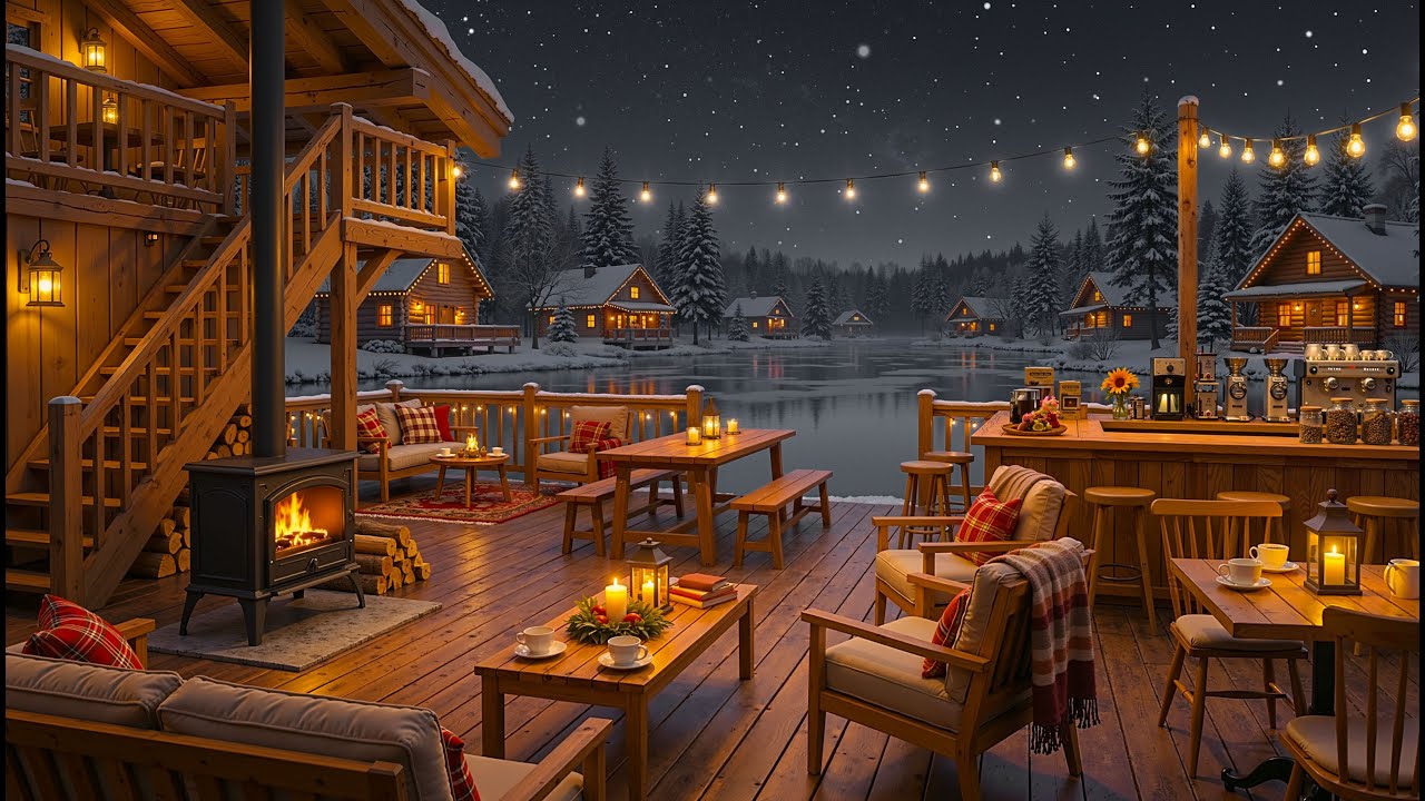 Relaxing Night Jazz ⛄ Cozy Winter Coffee Shop Ambience & Smooth Jazz Instrumental Music for Studying