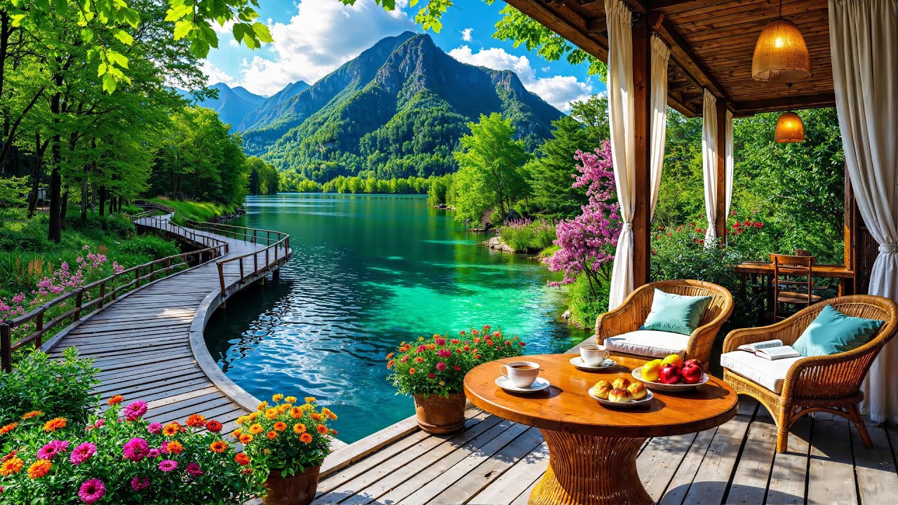 🌿 Lakeside Forest Caf&eacute; & Morning Jazz |Умиротворяющий вид на озеро и приятная джазовая музыка отдыха