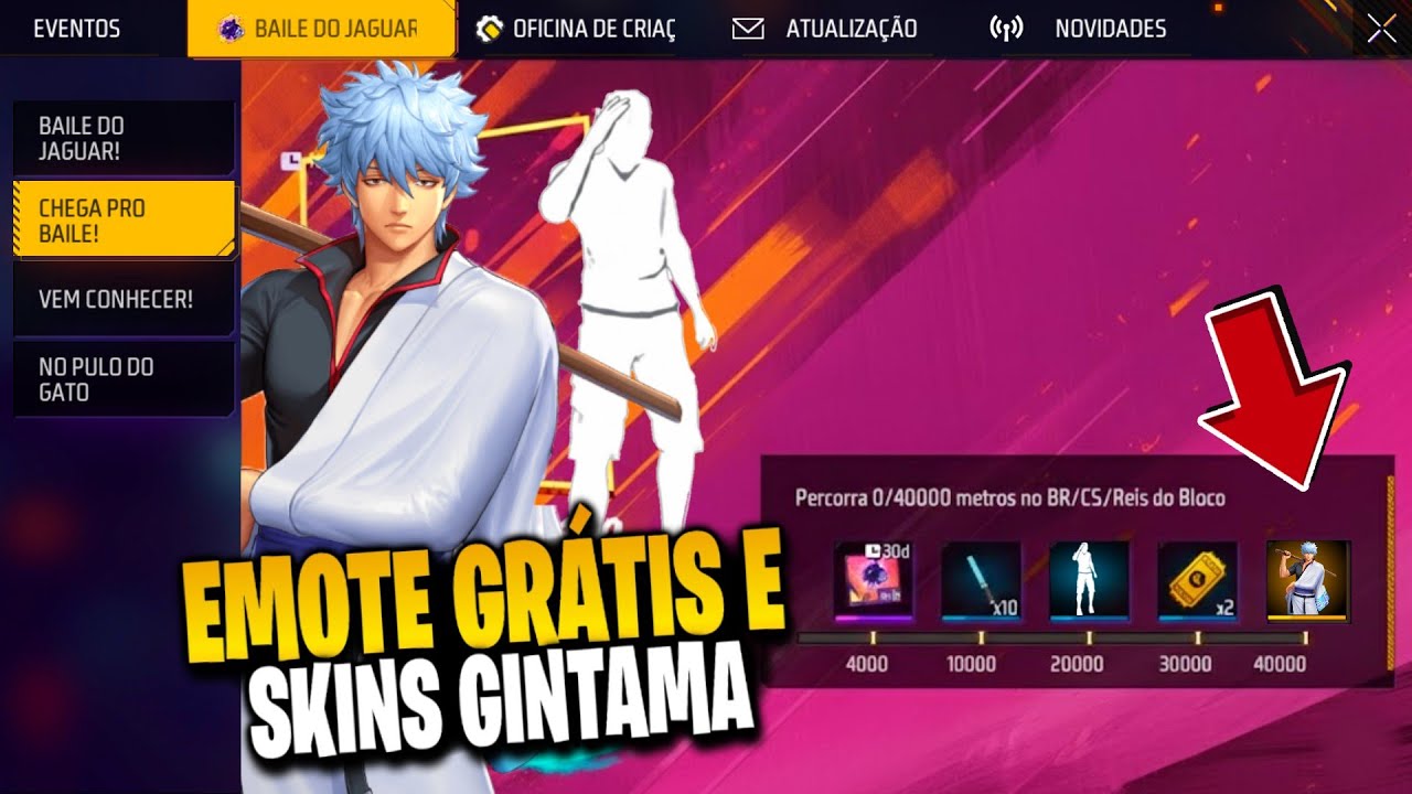 VLW GARENA? PEGUE SEU EMOTE GRÁTIS E SKIN DO GINTAMA PARA TODOS NO FREE FIRE