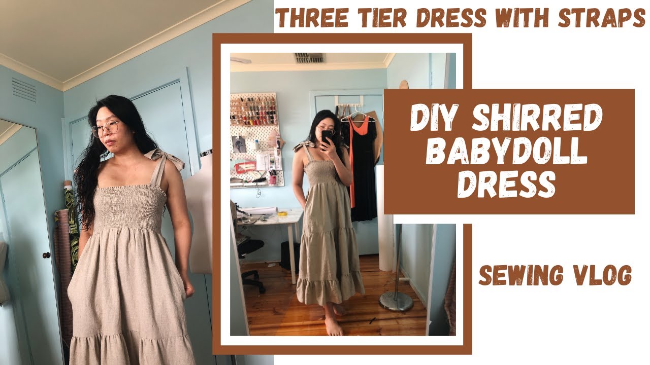 SEWING VLOG #6 - Three tier shirred summer dress with tie straps | babydoll style