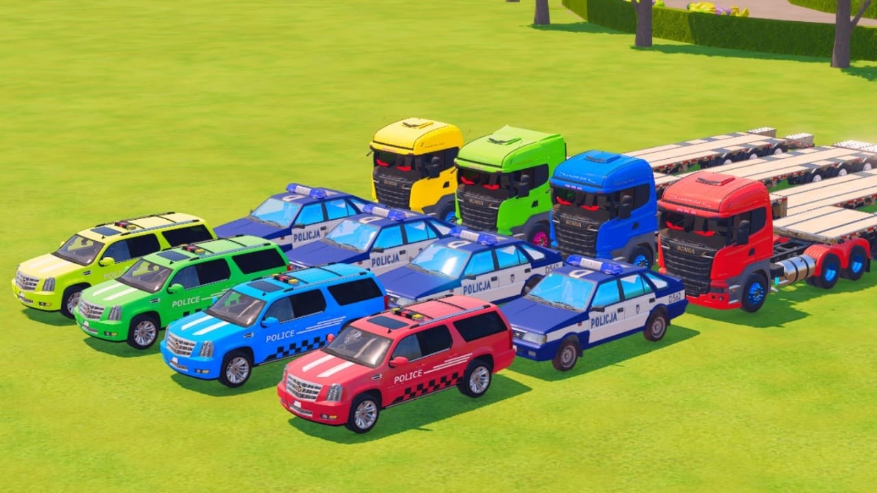 TRANSPORTING ALL POLICE CARS, RESCUE VEHICLES, EXCAVATOR, BACKHOE LOADER TO GARAGE - FS22