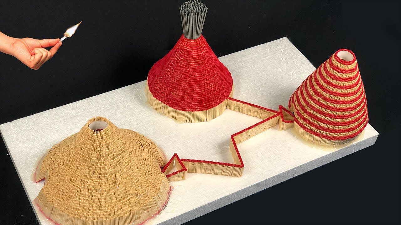 Three Successive Volcano Eruptions 🌋 Matches Chain Reaction Fire Art