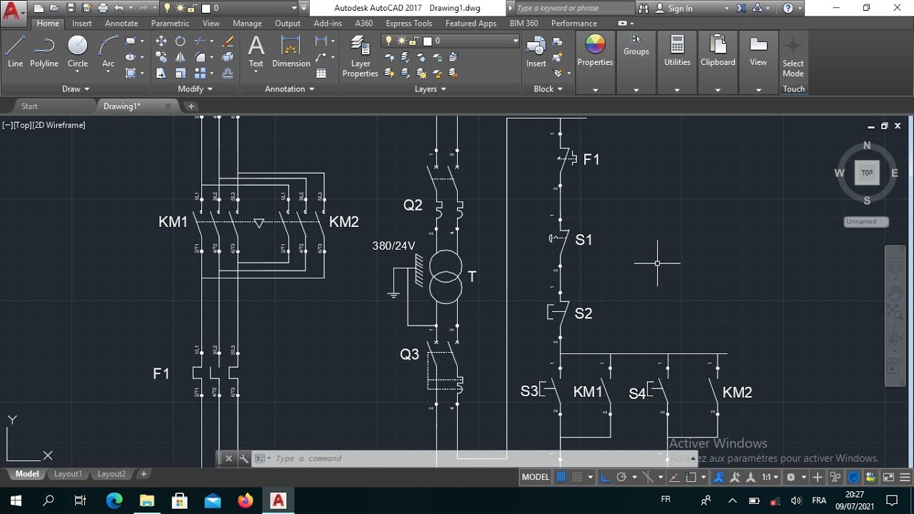 Schéma de Puissance et de Commande d'un Démarrage avec 2 Sens de Rotation