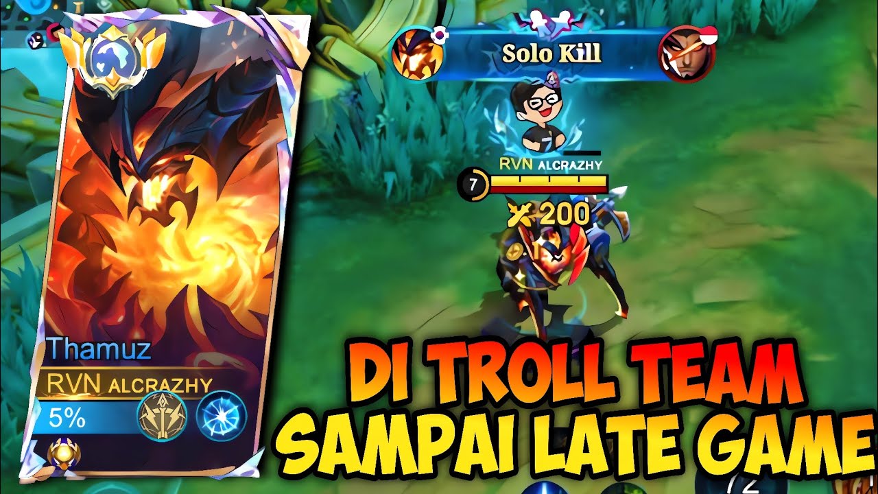 HARD GAME‼️DITROLL TEAM SENDIRI MMR THAMUZ TERANCAM | GAMEPLAY TOP GLOBAL THAMUZ - MLBB