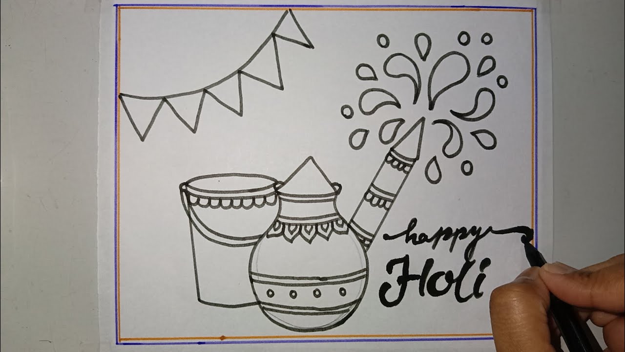 Holi Festival Drawing Easy।Happy Holi Poster Drawing for Beginners।Beautiful Happy Holi Drawing