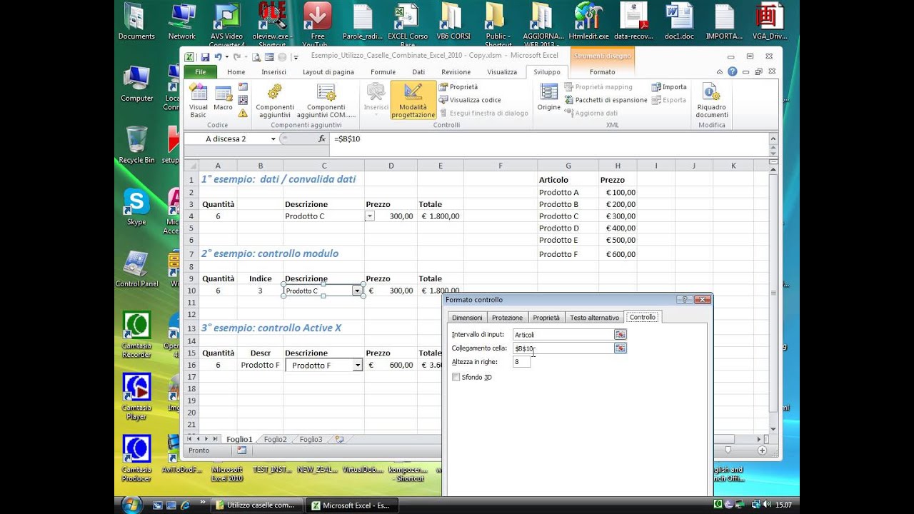 Esempio utilizzo caselle combinate con Excel 2010